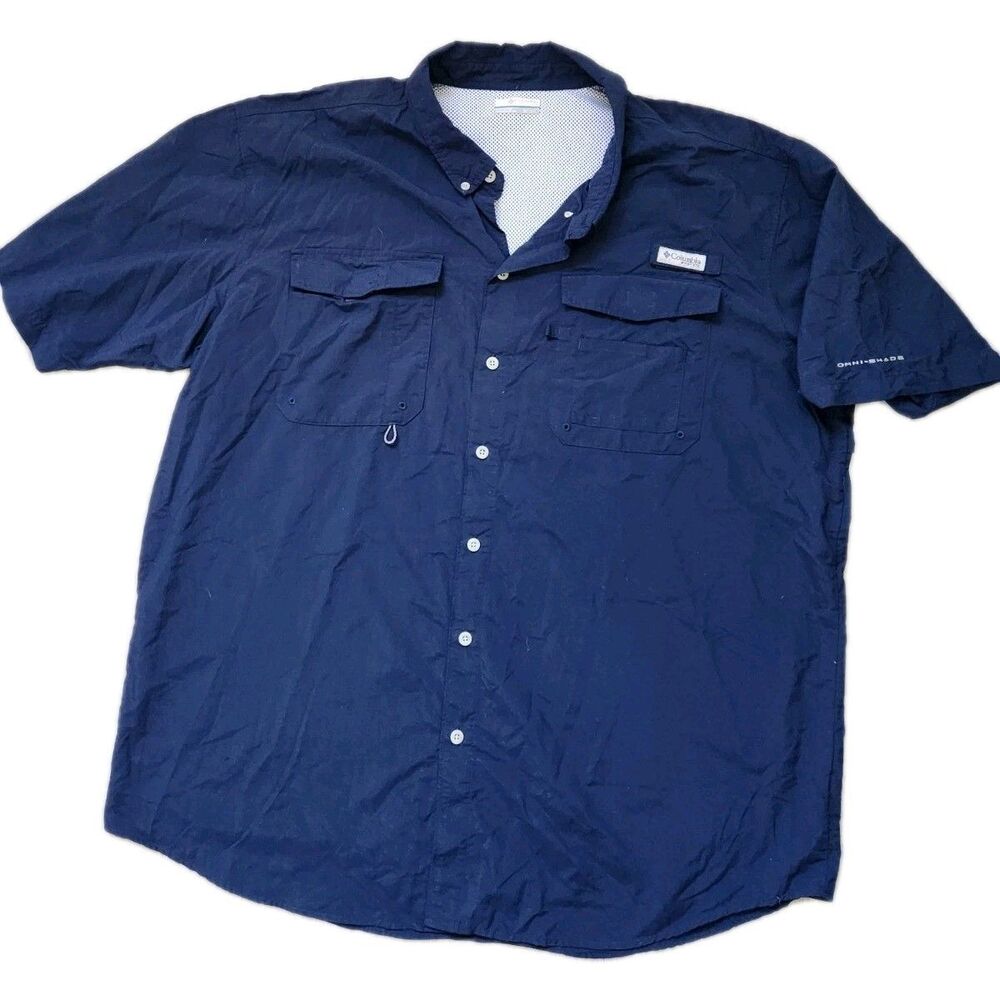 Columbia PFG Omni Shade Fishing Shirt 3XT Big Tall Navy Short Sleeve Button Up